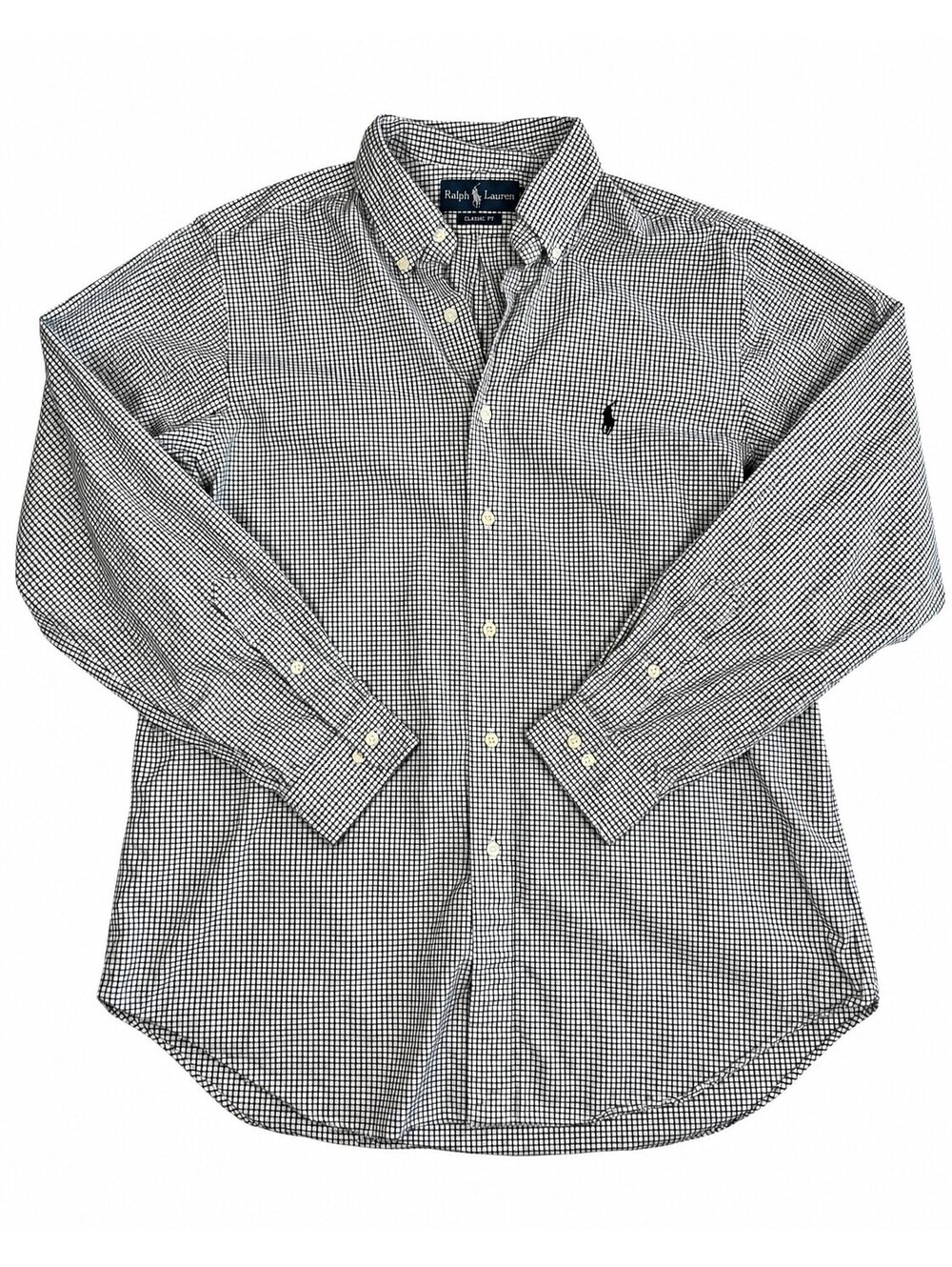 Ralph Lauren Shirt Mens 16.5 L Black White Check Classic Fit Button Down Pony